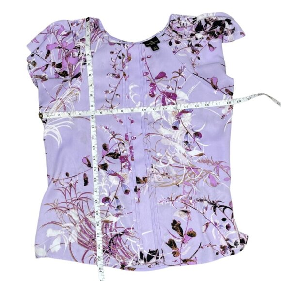 Worthington Women's Floral Round Neck Flutter Sleeves Purple Top Shirt PS - Picture 4 of 5